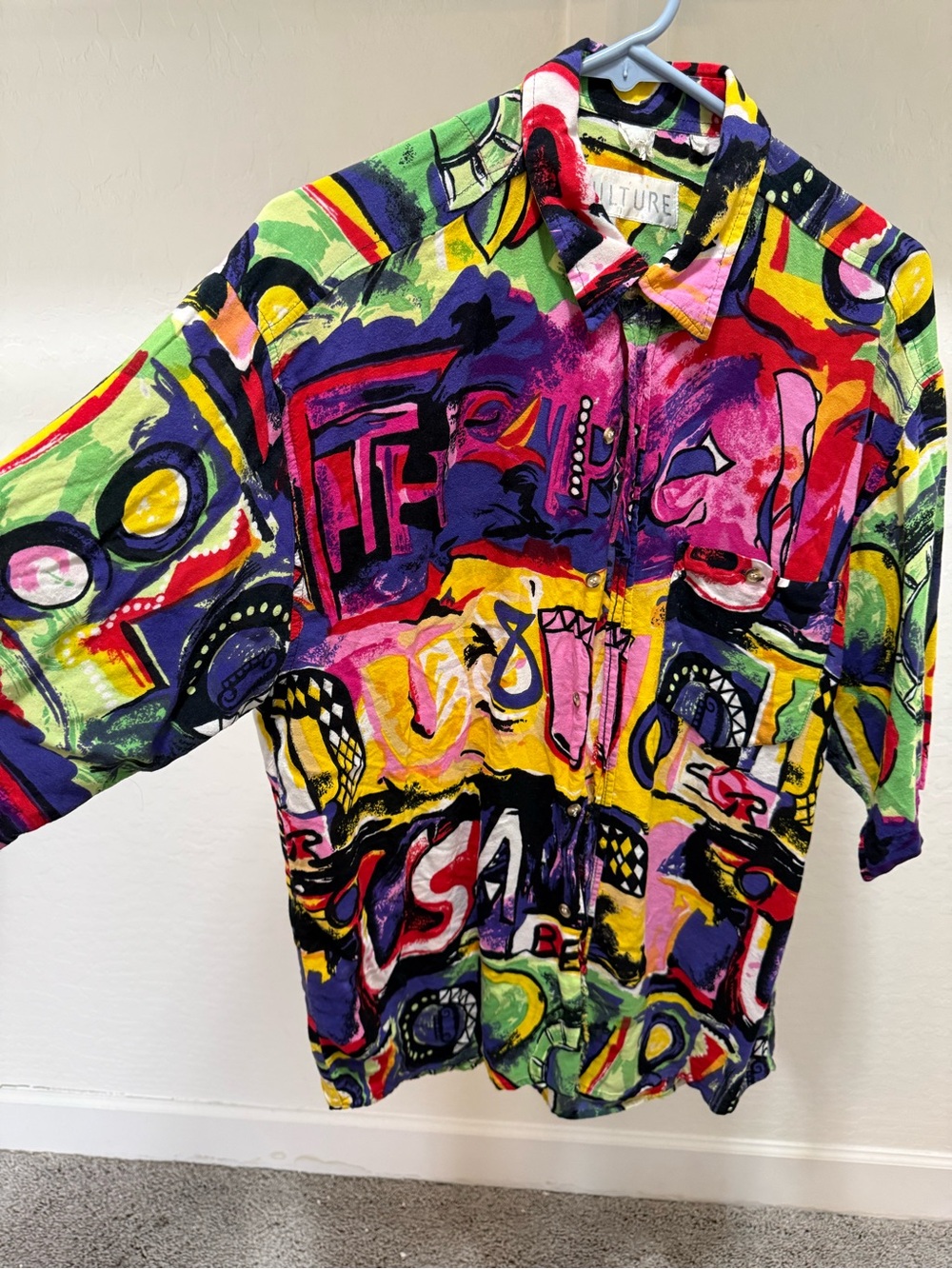 Vintage Vibrant Multicolor Abstract Print Casual Button-Down Shirt